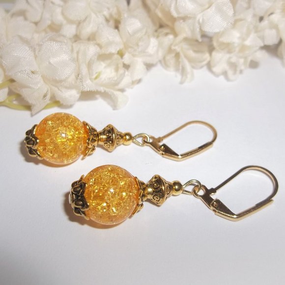 Yellow & Gold Beaded Handmade Earring Set Fashion Jewelry Gift Idea for Her 6704 - Picture 4 of 8